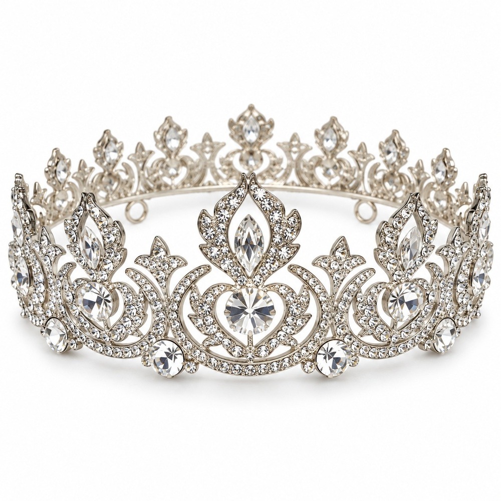 Eseres Rhinestone Tiara Crown Girls 5.5in Silver Excellent Pageant Wedding Royal